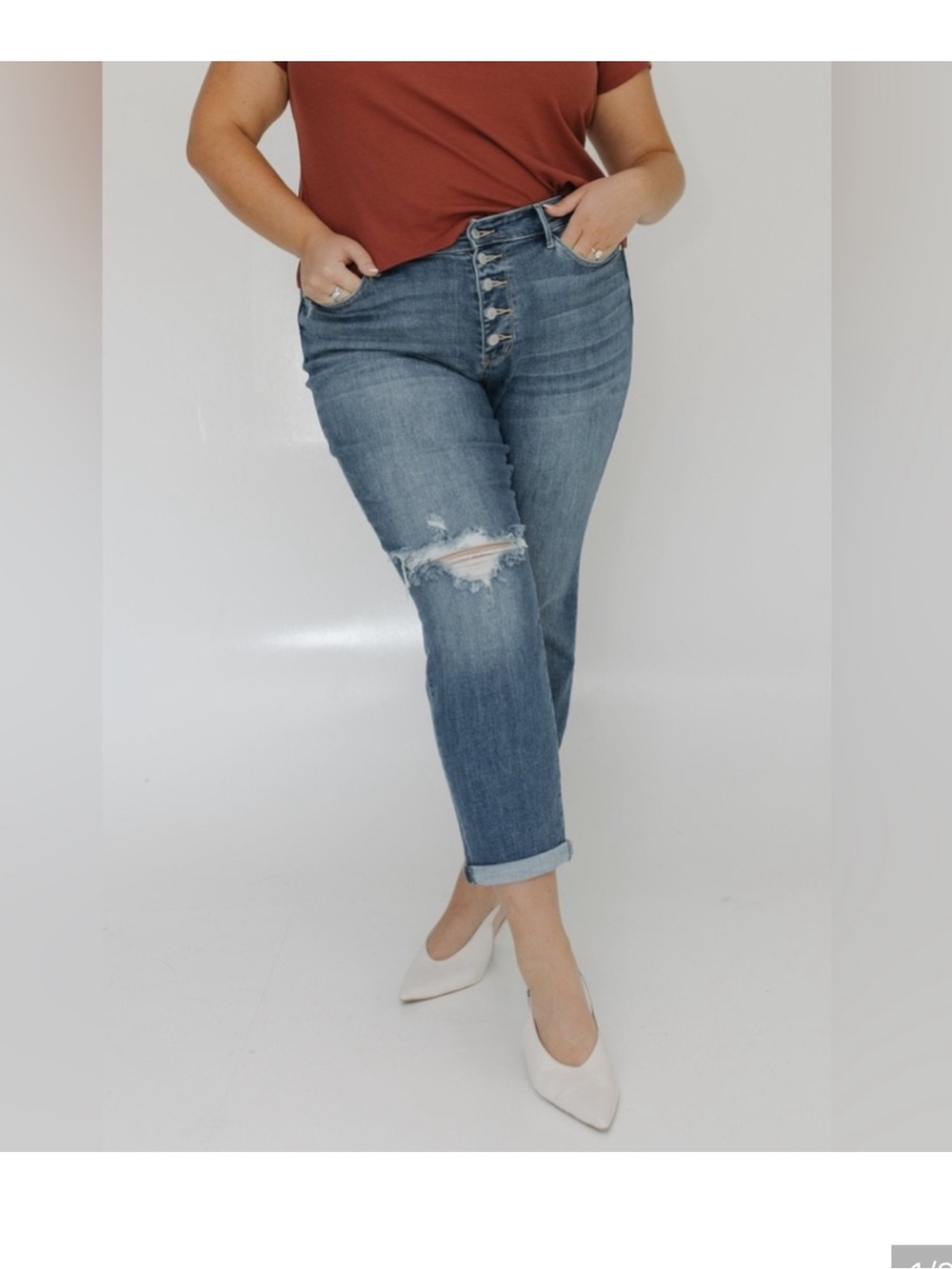 JUDY BLUE womenโs MID-RISE BUTTON FLY DESTROYED BOYFRIEND JEAns 16w